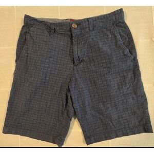 Merona Mens Blue White Grid Plaid Tailored Fit Cotton Shorts Size 30